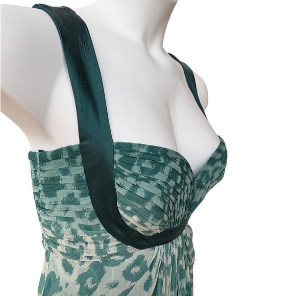 Tadashi Collection Teal Silk Ombre Leopard Maxi Dress with Satin Trim size 10 - Picture 7 of 16